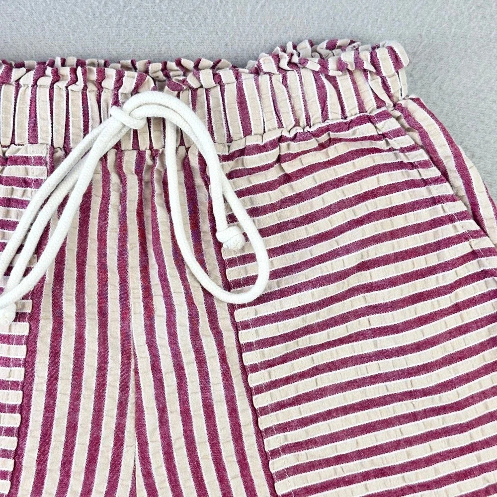 Cider Shorts Women XS Striped Red/White Casual Paperbag Waist‎ Cotton Beach